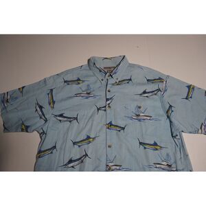 HOOK & TACKLE Mens Blue Hawaiian Style Shirt Featuring Swordfish‎ Extra Large
